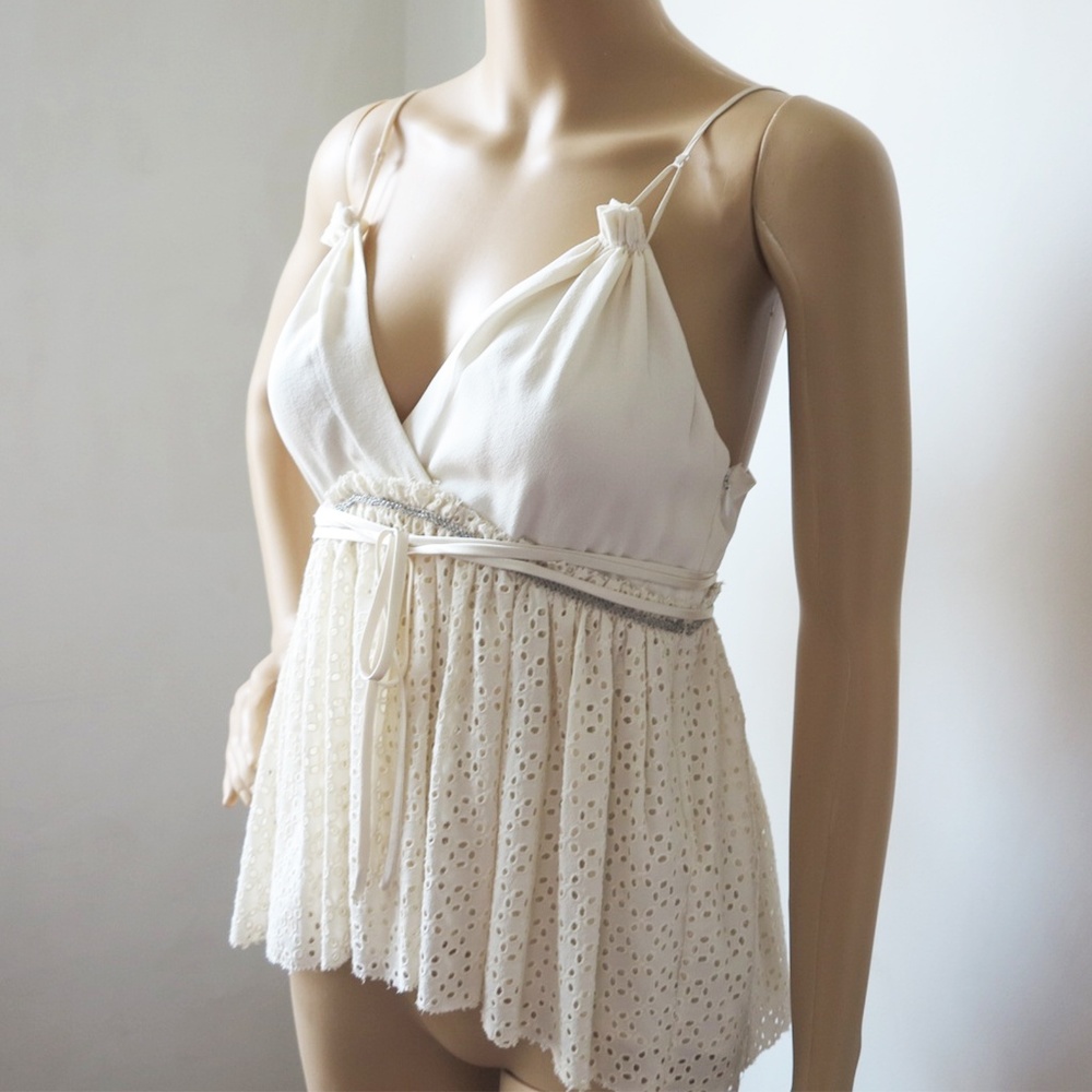 3.1 Phillip Lim Silk Ivory Lace Pleated Ruffle Top - Picture 3 of 8